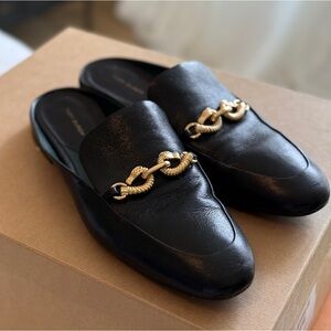 Tory Burch Black Leather Jessa Loafer with Gold Chain
